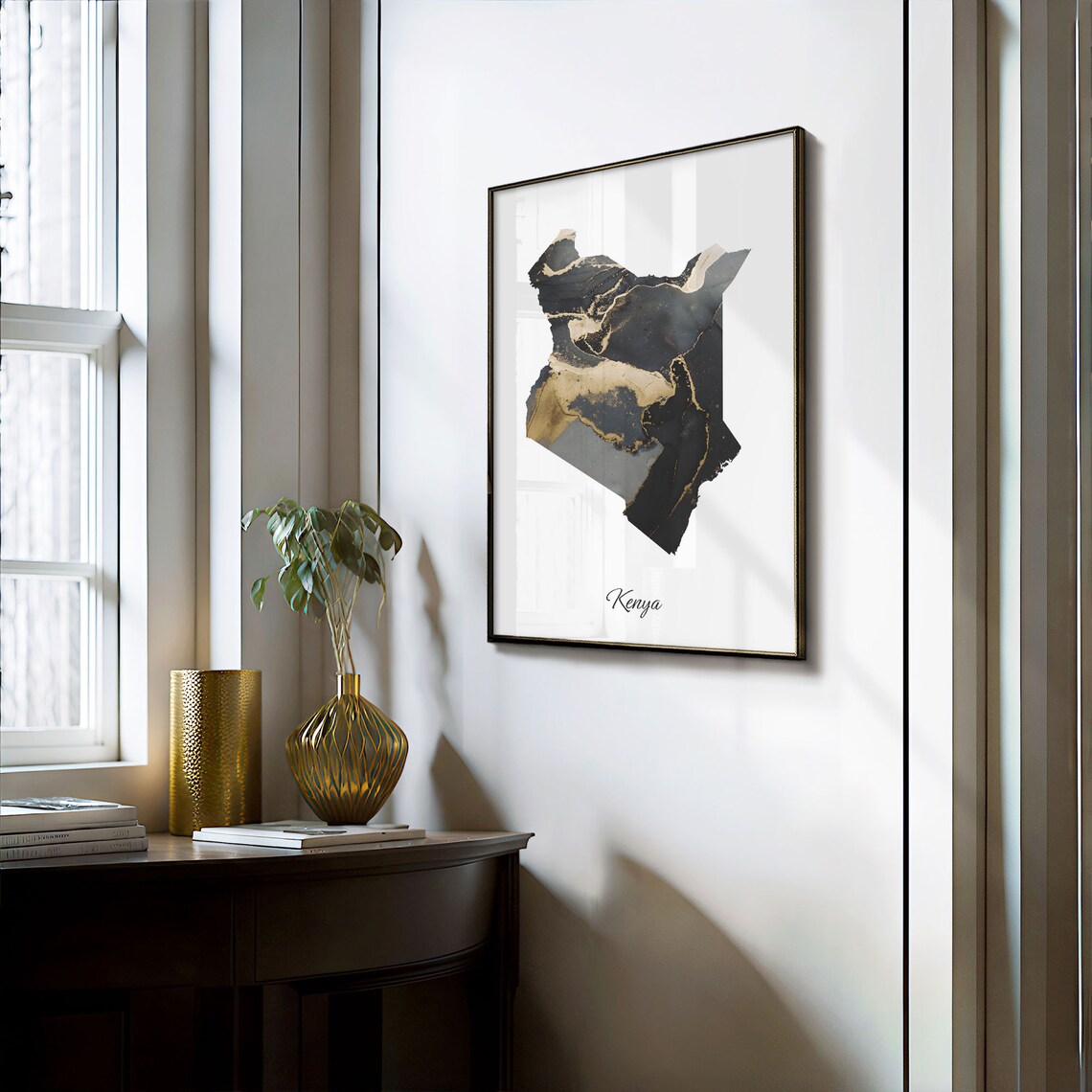 Kenya Stylish Black And Gold Marble Country Map Luxury Decor Art Poster - Image 3