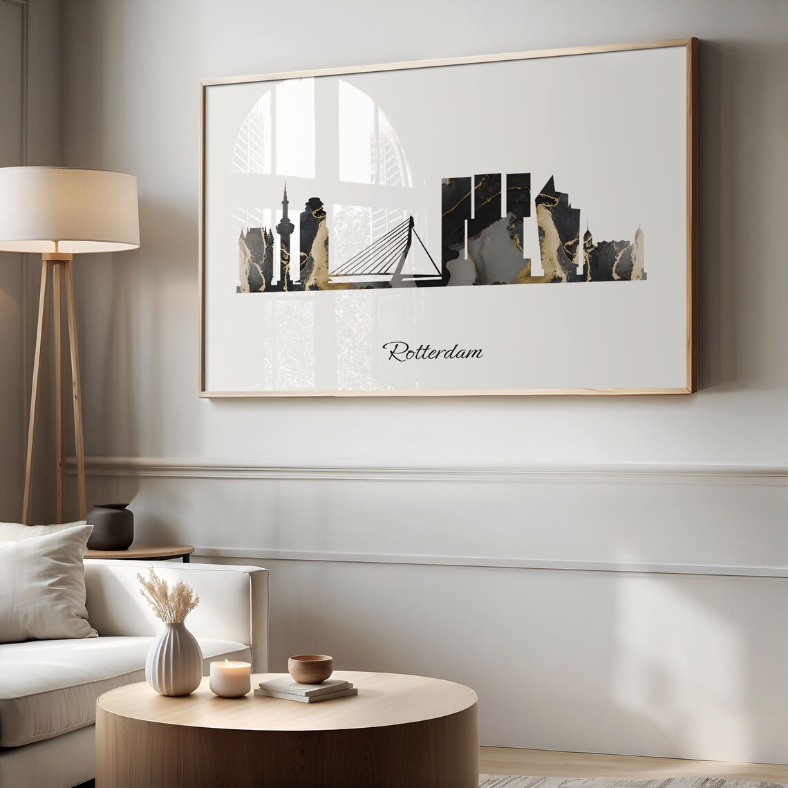 Rotterdam Netherlands Marble Skyline Black Gold Minimalist Cityscape Poster - Image 2