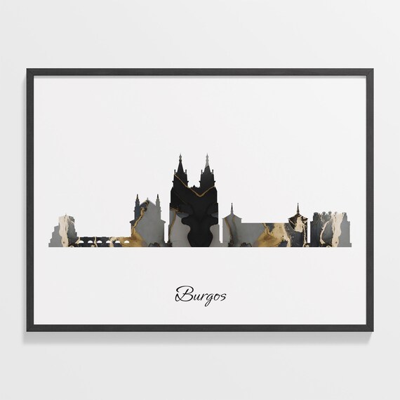 Burgos Black Gold Marble Skyline Spain Cityscape Travel Gift Poster