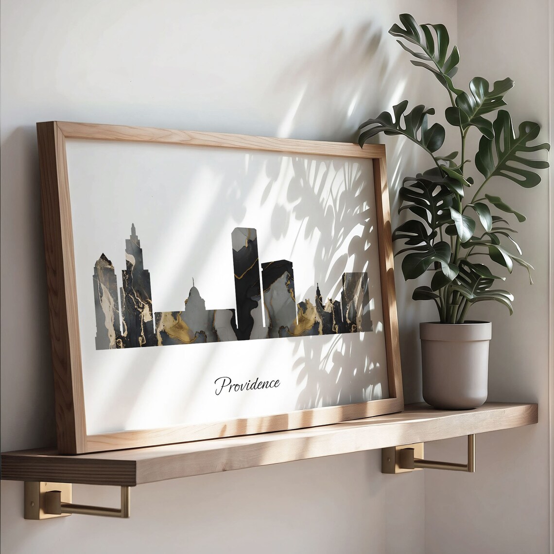 Providence Rhode Island USA Black Gold Marble Skyline Silhouette City Print - Image 3