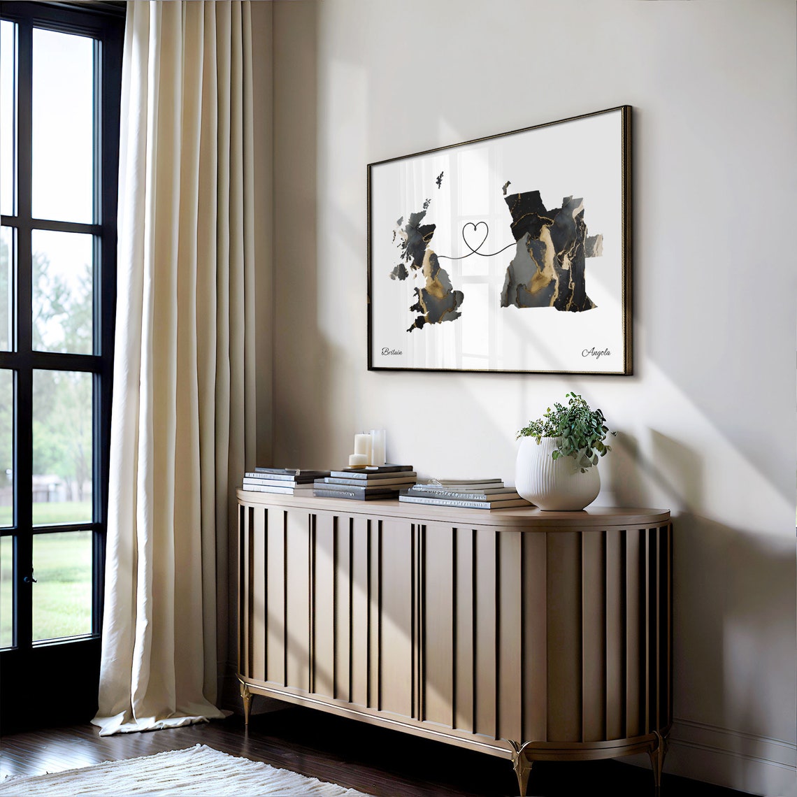 Britain to Angola Marble Heart Map Print Long Distance Couple Gift - Image 4