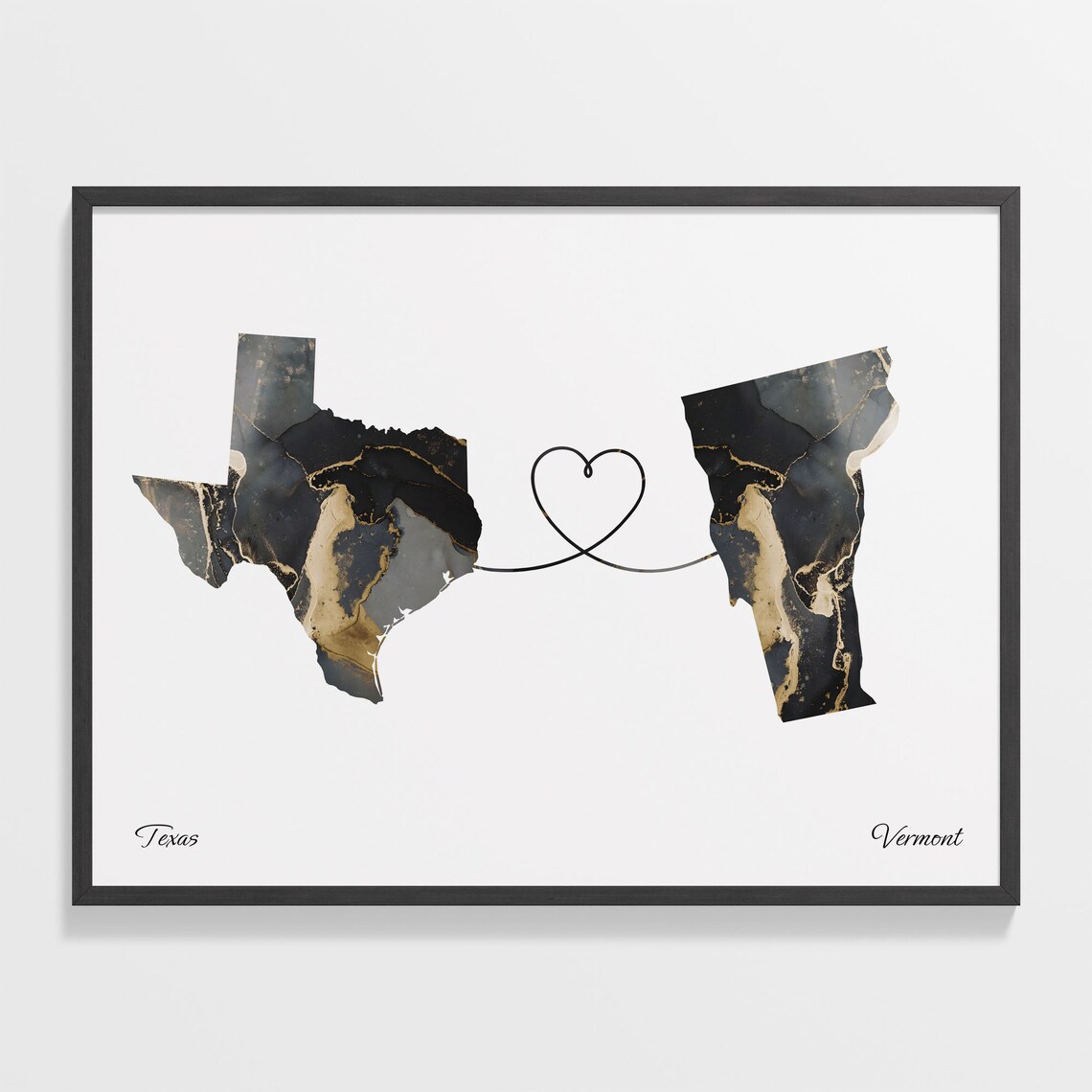 Texas Vermont Marble Two Countries Heart Connection Art Poster