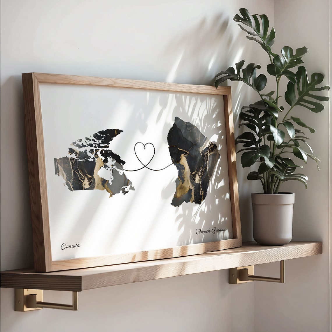 Canada French Guiana Marble Map Heart Long Distance Gift Poster - Image 3