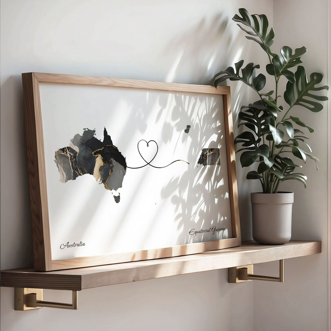 Australia To Equatorial Guinea Marble Heart Map Two Country Long Distance Gift Poster - Image 3