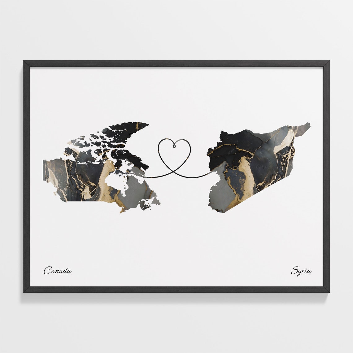 Canada To Syria Heart Linked Marble Map Love Connection Poster