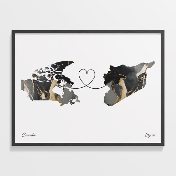 Canada To Syria Heart Linked Marble Map Love Connection Poster