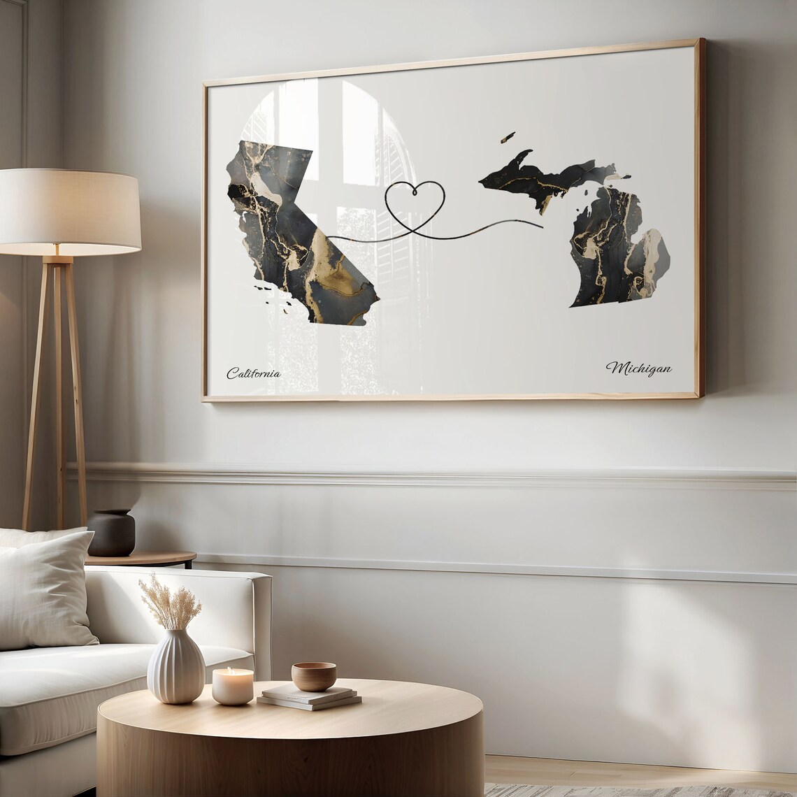 California To Michigan Travel Map Art Print - Image 2