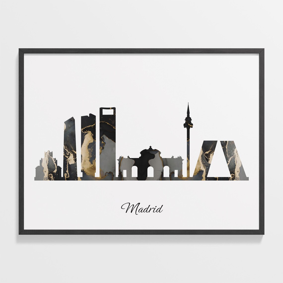 Madrid Black Gold Marble Skyline Spain Cityscape Travel Gift Poster
