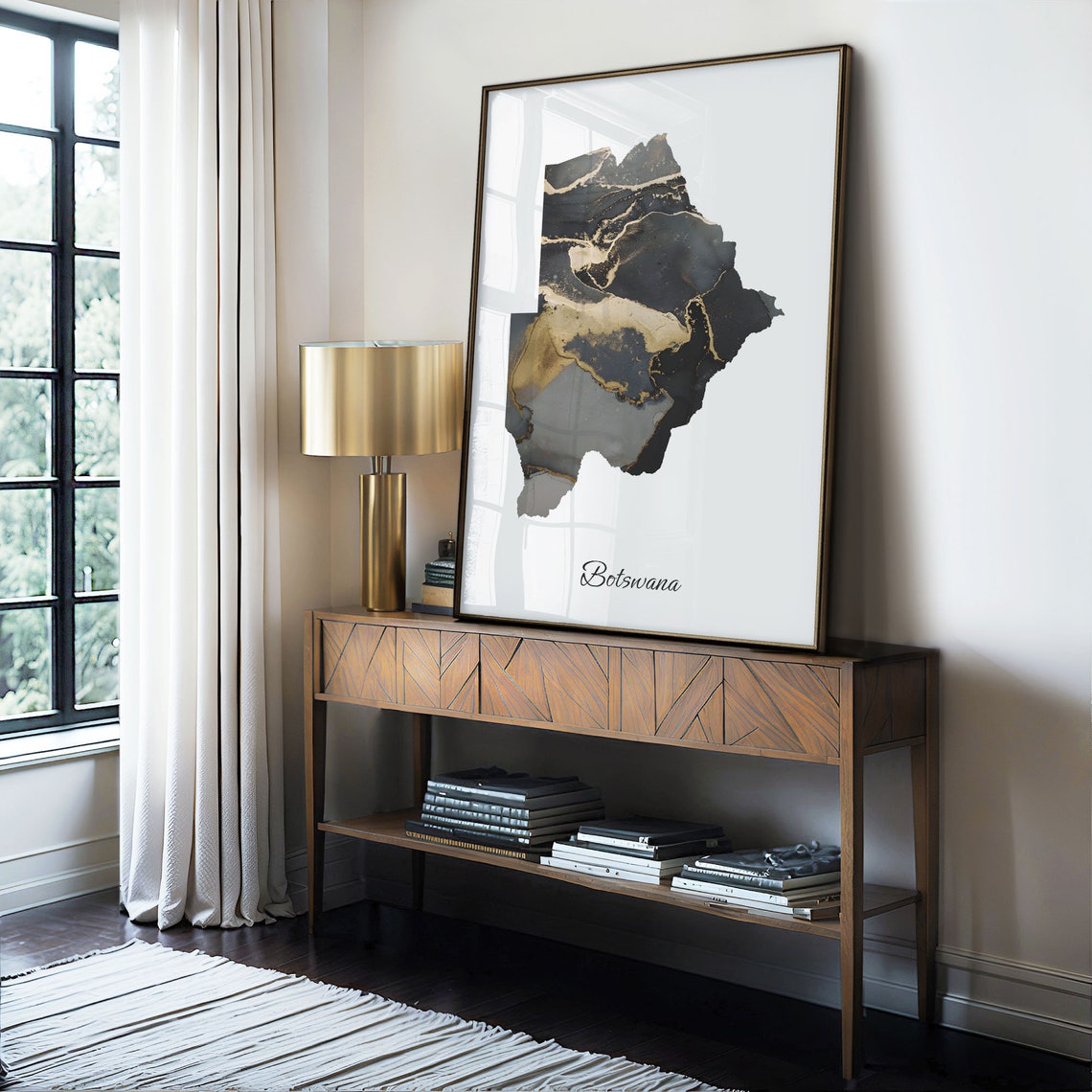 Botswana Black and Gold Marble Silhouette Country Map Poster - Image 4