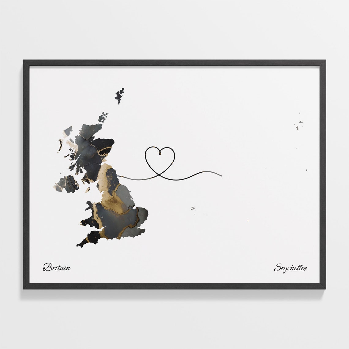 Britain and Seychelles Marble Heart Connected Countries Map Poster
