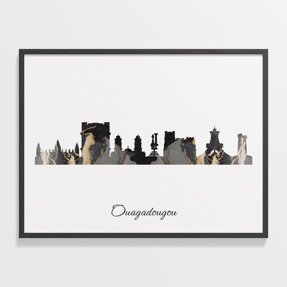 Ouagadougou Luxury Black Gold Marble City Skyline Silhouette Poster