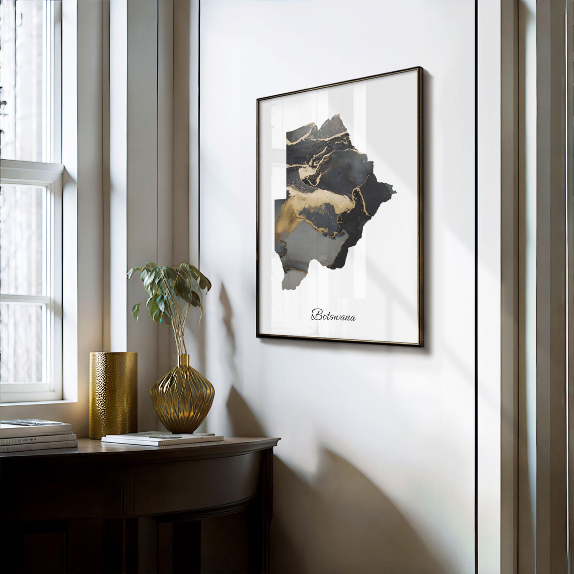 Botswana Black and Gold Marble Silhouette Country Map Poster - Image 3