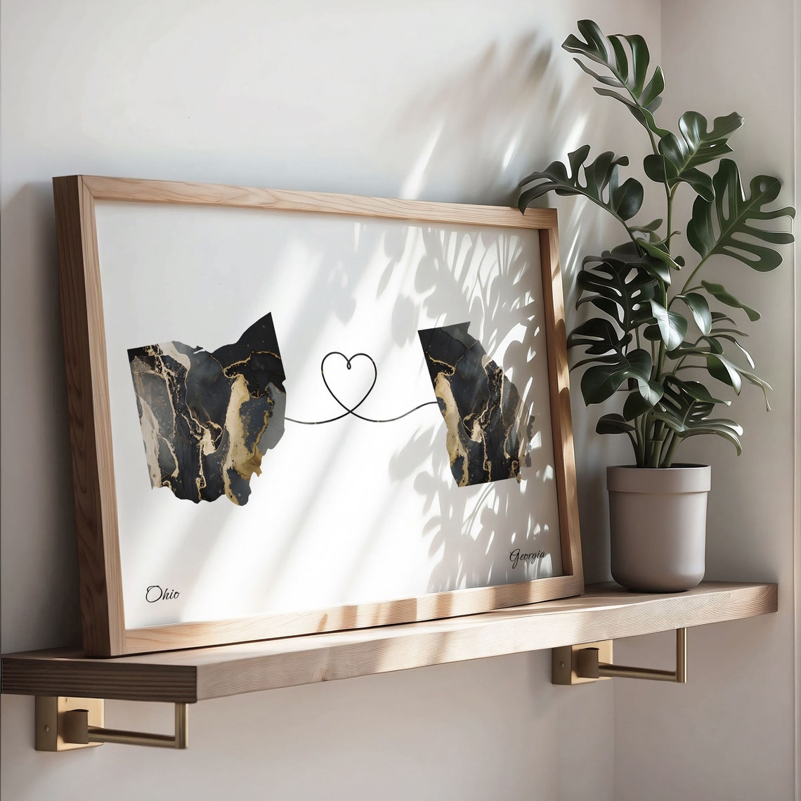 Ohio to Georgia Heart Connection Marble Map Keepsake Gift Poster - Image 3