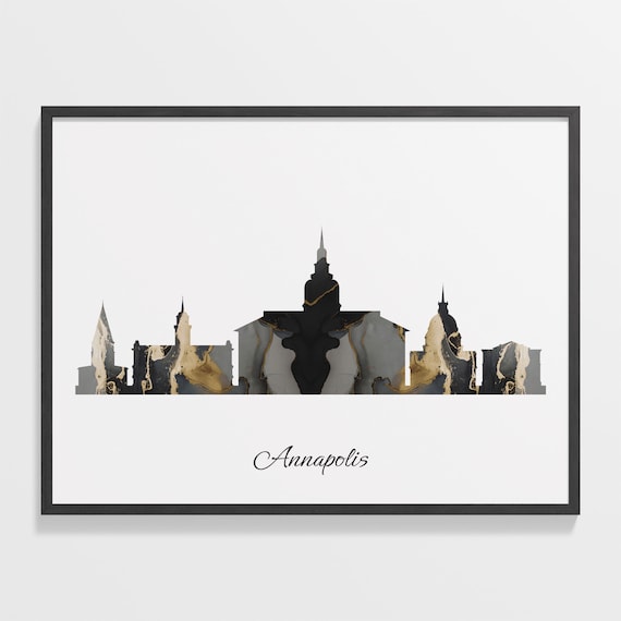 Annapolis Skyline Black and Gold Marble Cityscape Art Poster