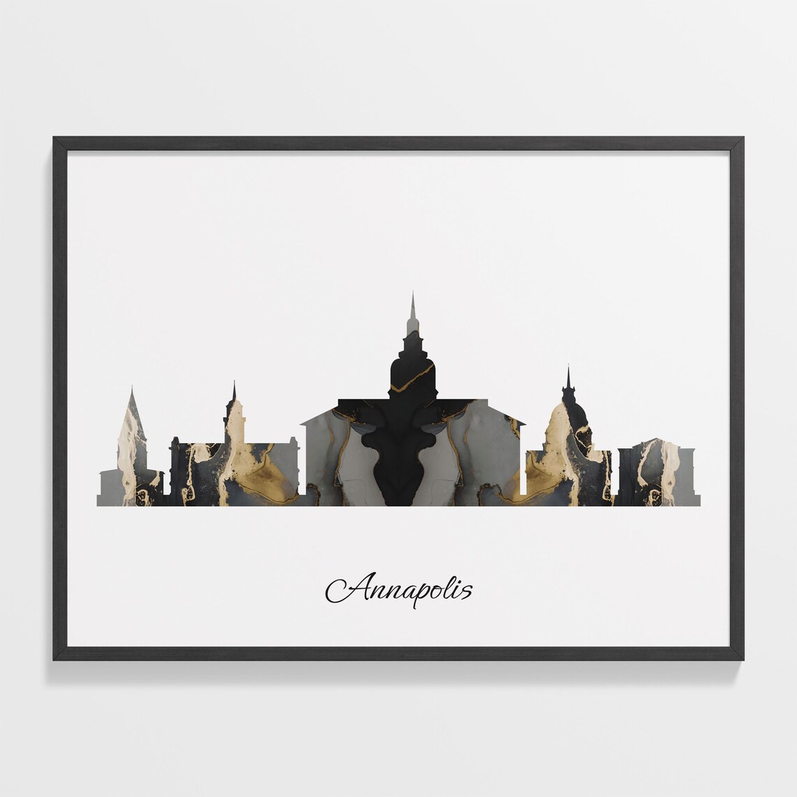 Annapolis Skyline Black and Gold Marble Cityscape Art Poster