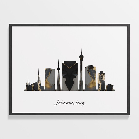 Elegant Johannesburg Black and Gold Marble City Skyline Poster