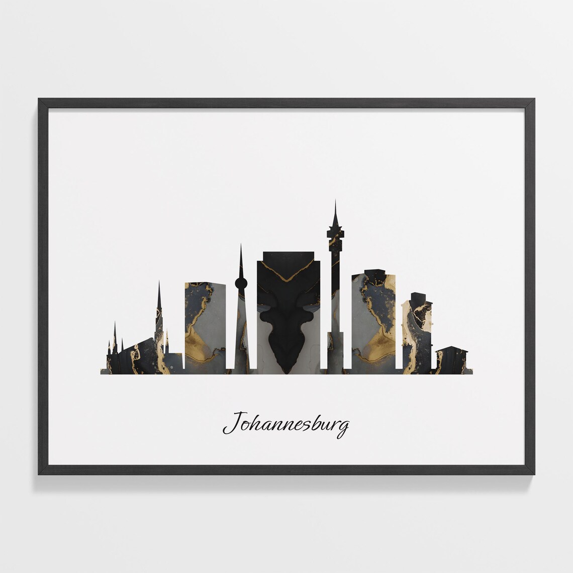 Elegant Johannesburg Black and Gold Marble City Skyline Poster