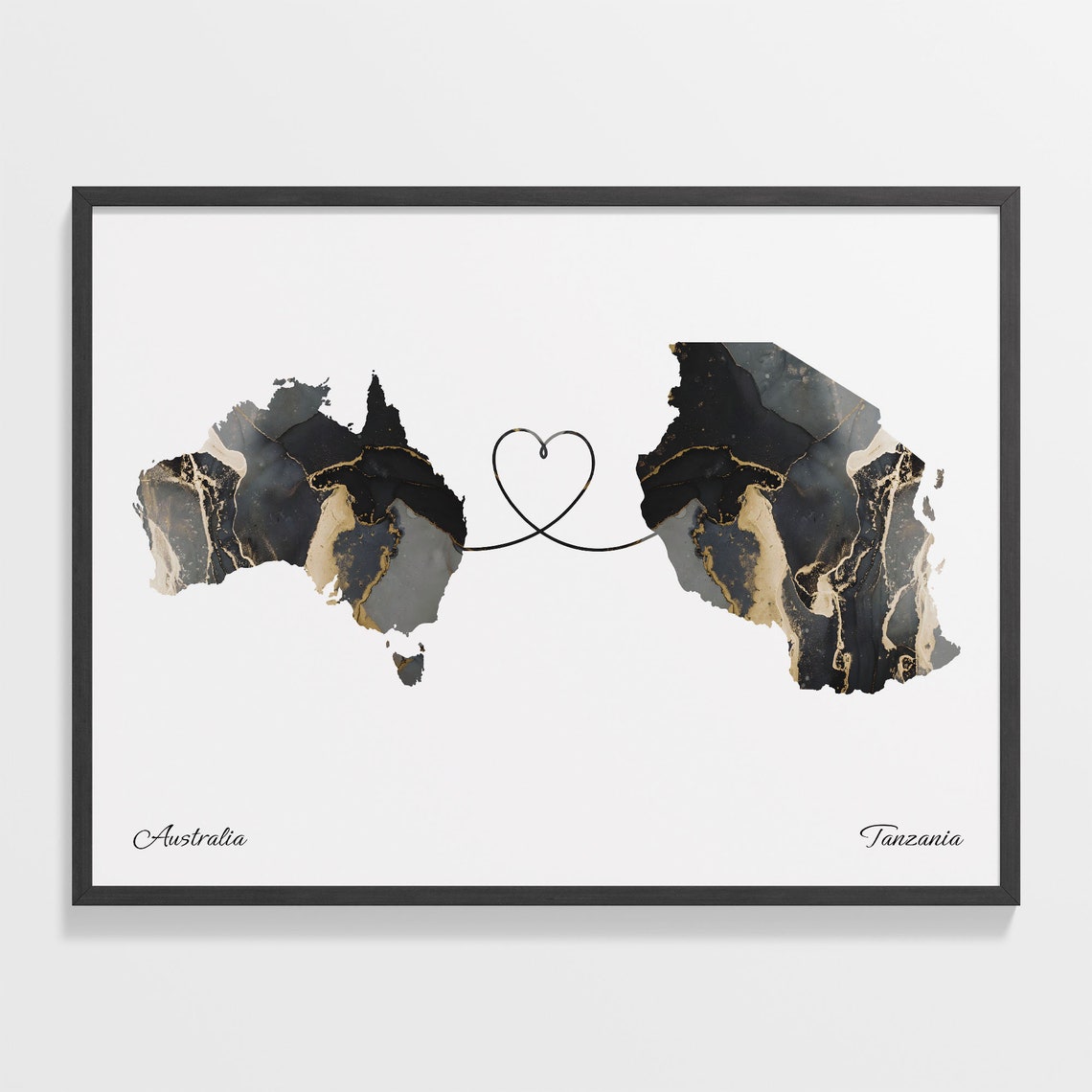 Australia Tanzania Marble Two Countries Heart Connection Art Poster