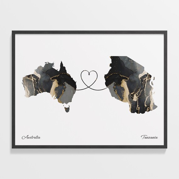 Australia Tanzania Marble Two Countries Heart Connection Art Poster