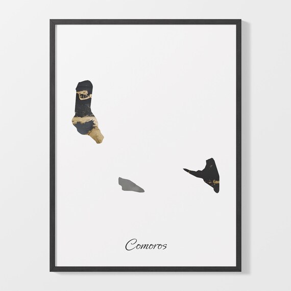 Comoros Black and Gold Marble Silhouette Country Map Art Poster