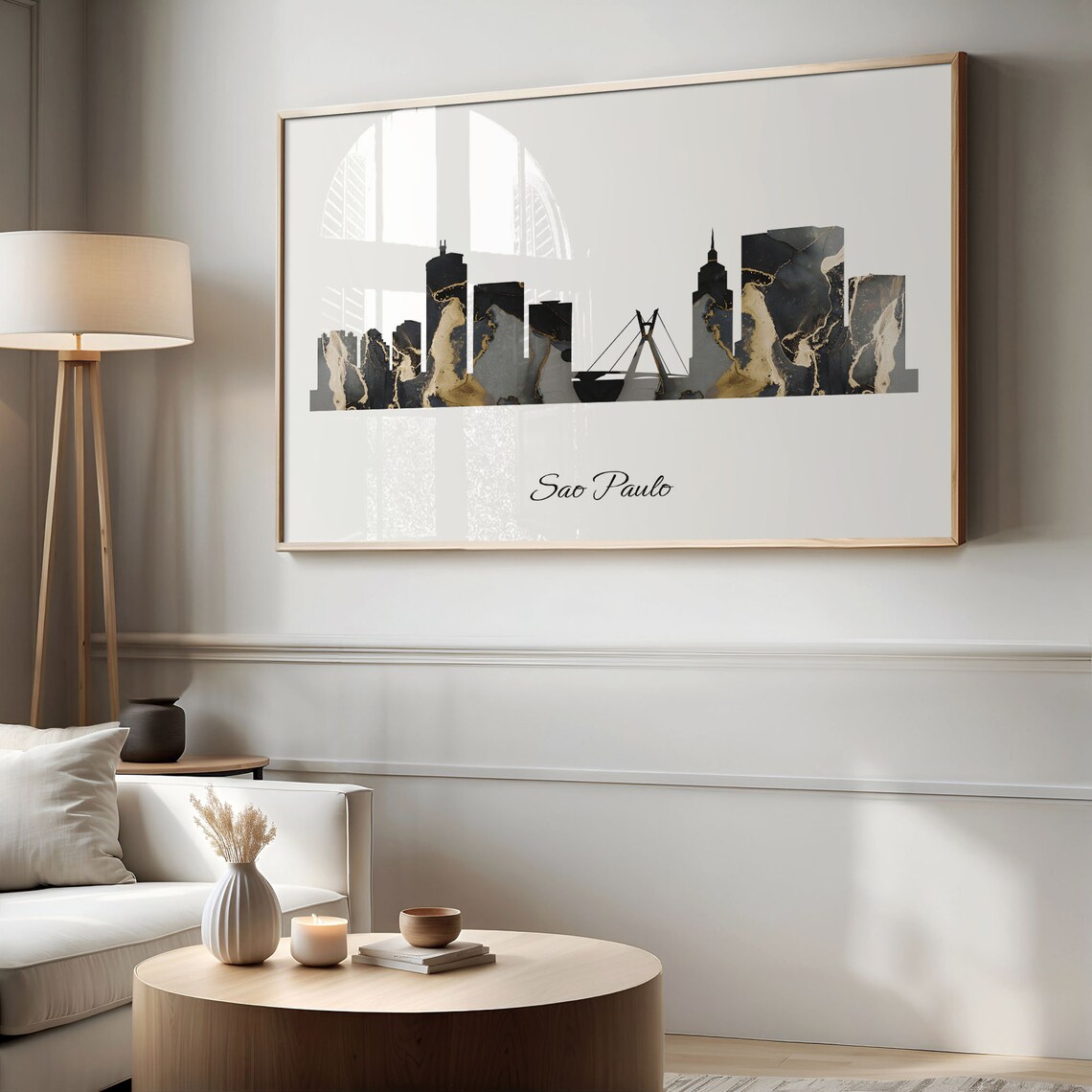 Sao Paulo Skyline Black and Gold Marble Cityscape Art Poster - Image 2
