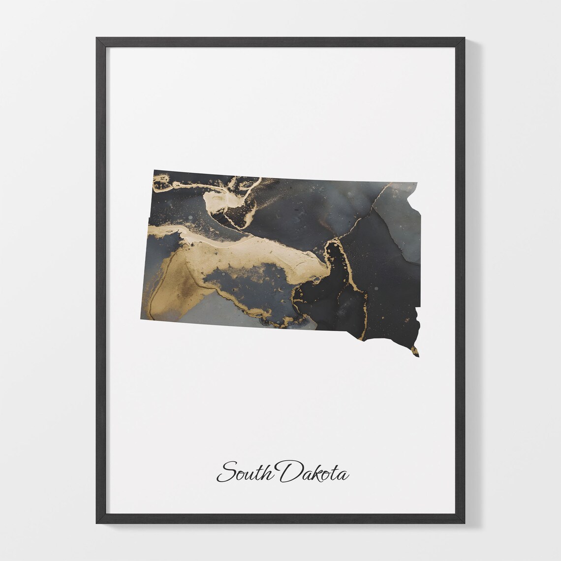 South Dakota Black And Gold Marble Map Minimalist Art Poster