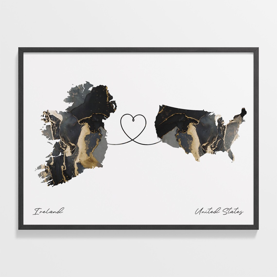 Ireland to United States Map Poster, Travel Art
