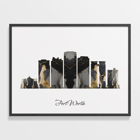 Fort Worth Skyline Print, Marble Cityscape Travel Poster