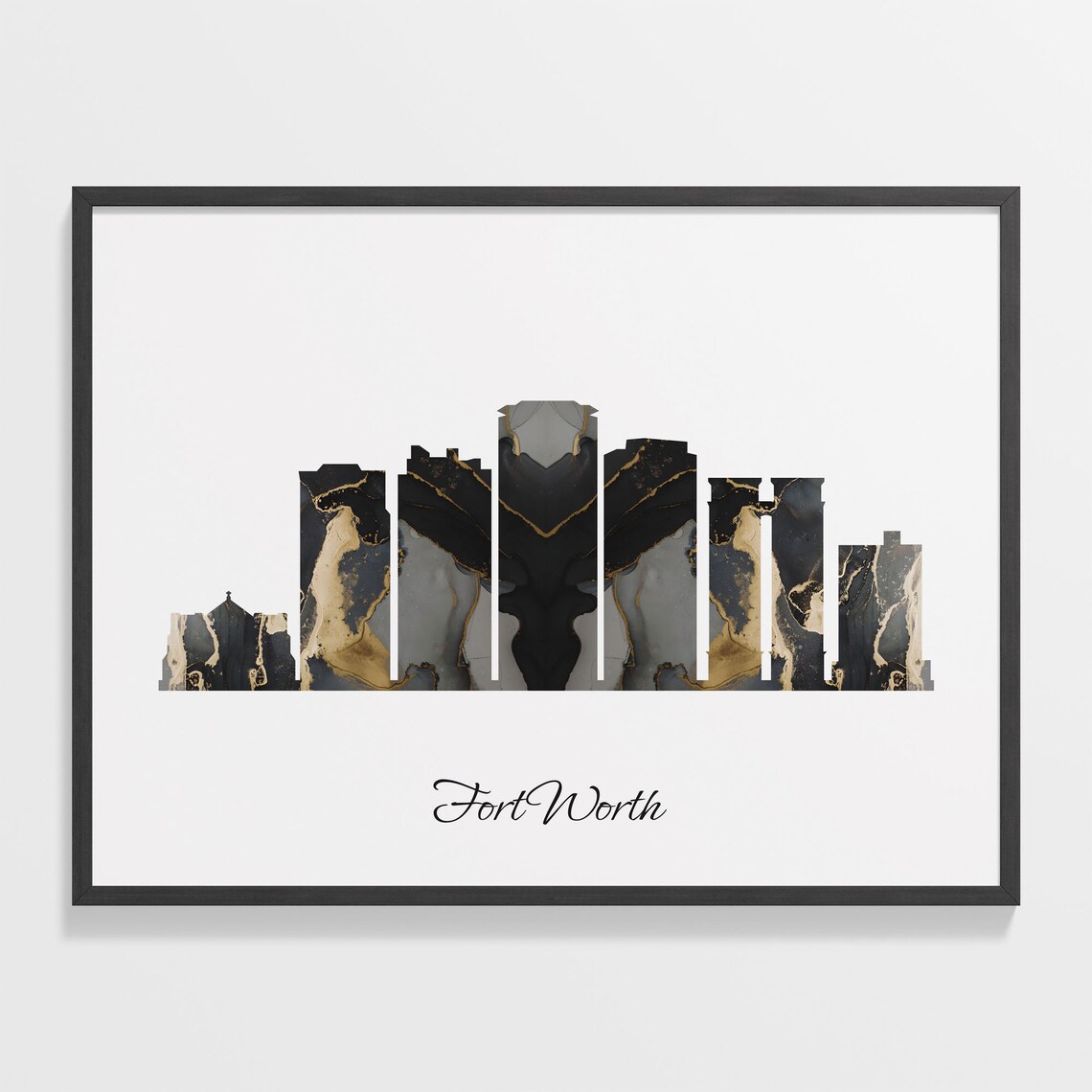 Fort Worth Skyline Print, Marble Cityscape Travel Poster
