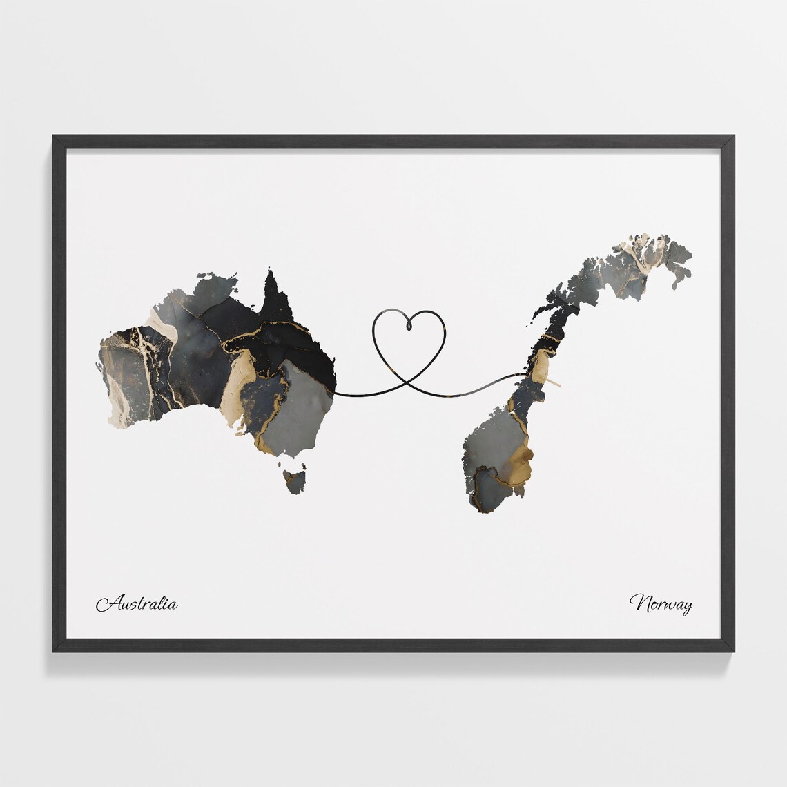 Australia To Norway Travel Map Poster, Two Countries