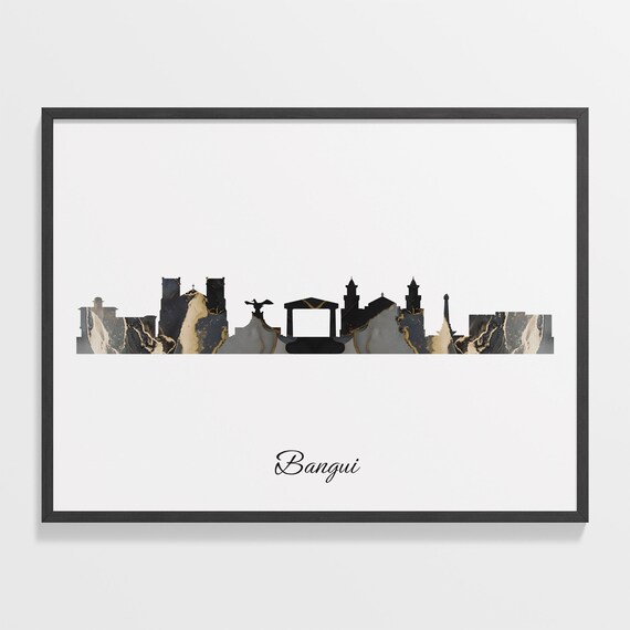 Bangui Black Marble Skyline Silhouette Poster Modern Cityscape Art