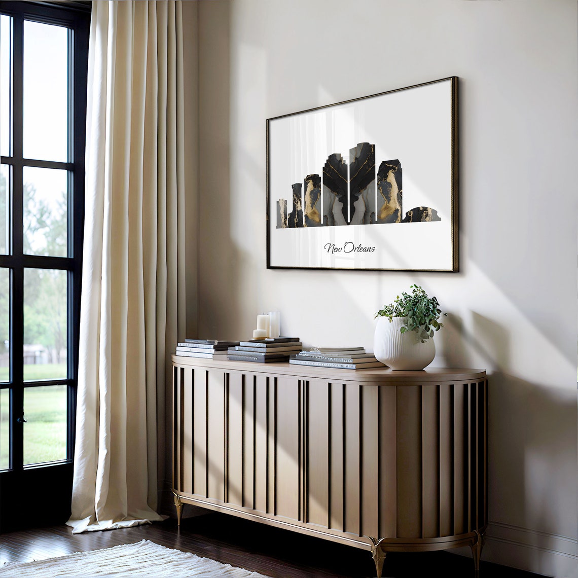 New Orleans Louisiana Black Gold Marble Skyline Silhouette Art Poster - Image 4