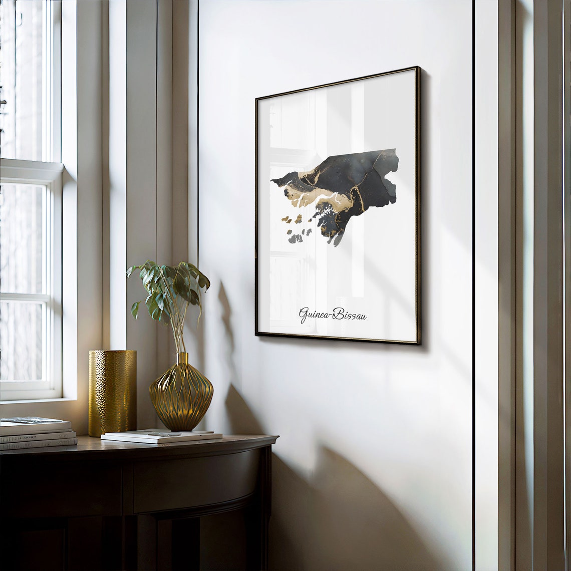 Guinea Bissau Elegant Black Gold Marble Map Home Decor Art Poster - Image 3