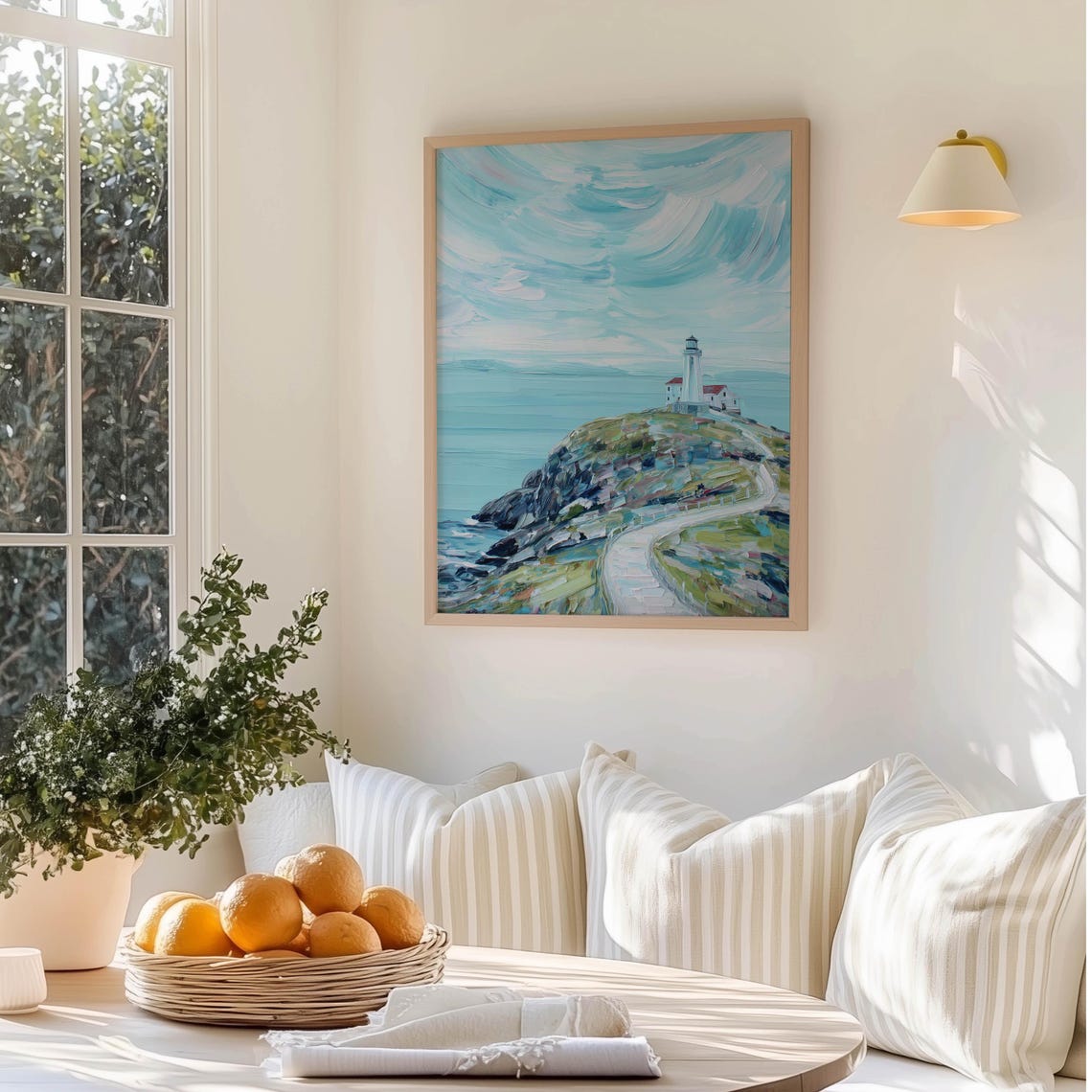 Coastal Lighthouse Rocky Cliff Impressionist Seascape Painting Poster