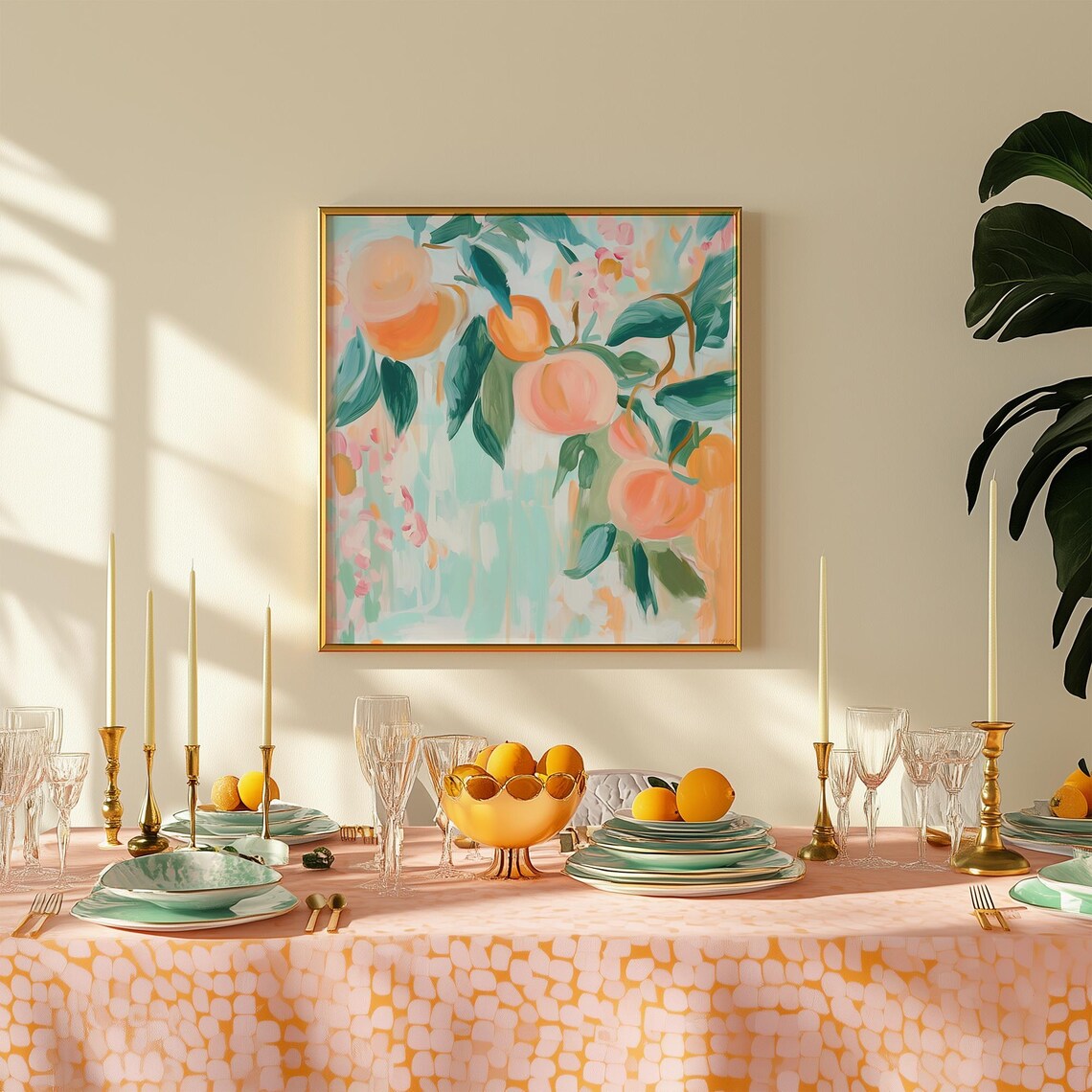 Abstract Peaches Art Print Pastel Citrus Botanical