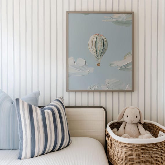 Hot Air Balloon Print Dreamy Cloud Sky Nursery Wall Art