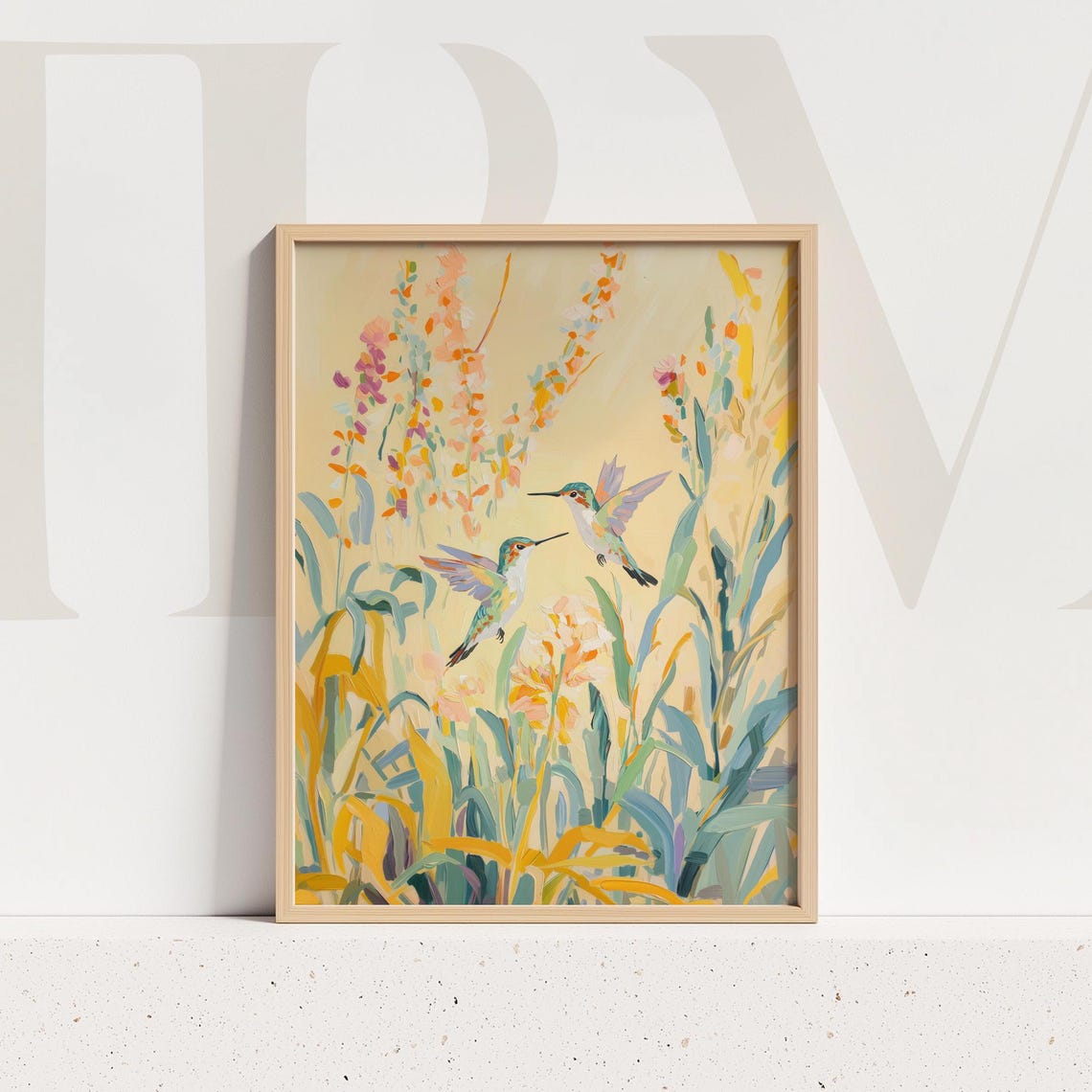 Two Hummingbirds among Wildflowers Painterly Nature Art Poster - Image 4