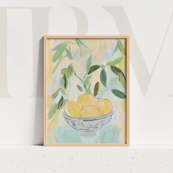 Soft Sunlit Bowl of Lemons Watercolor Still Life Painting Poster