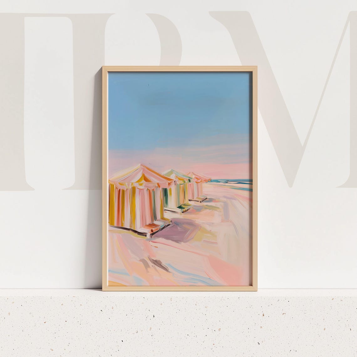 Pastel Striped Beach Cabanas Seaside Summer Soft Hues Painting Poster