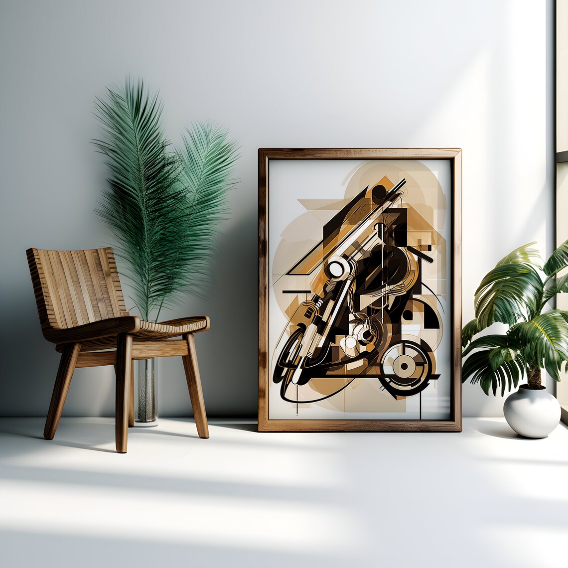 Abstract Geometric Motorcycle Art in Bronze and Black Poster