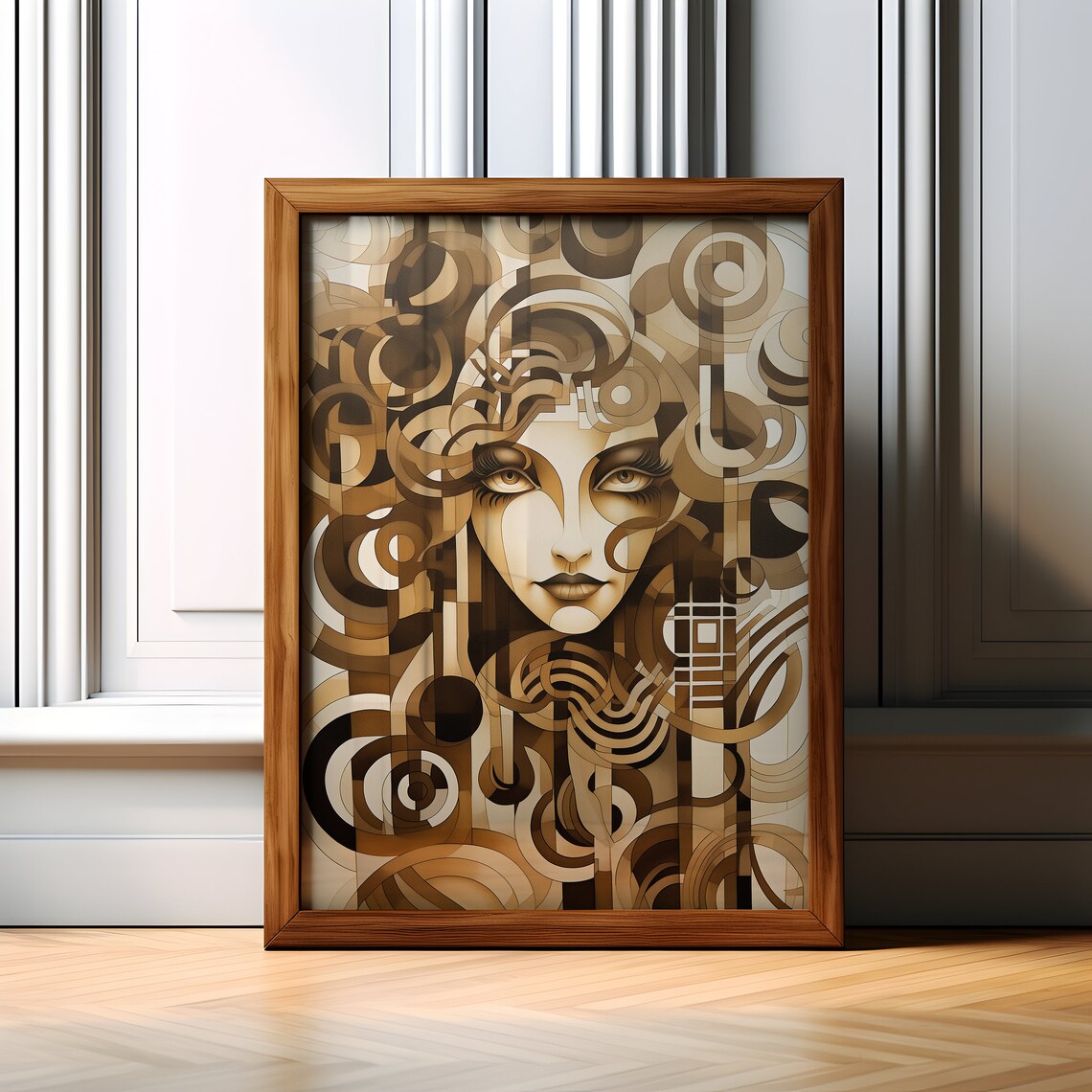 Golden Geometric Woman Portrait Abstract Art Deco Style Poster