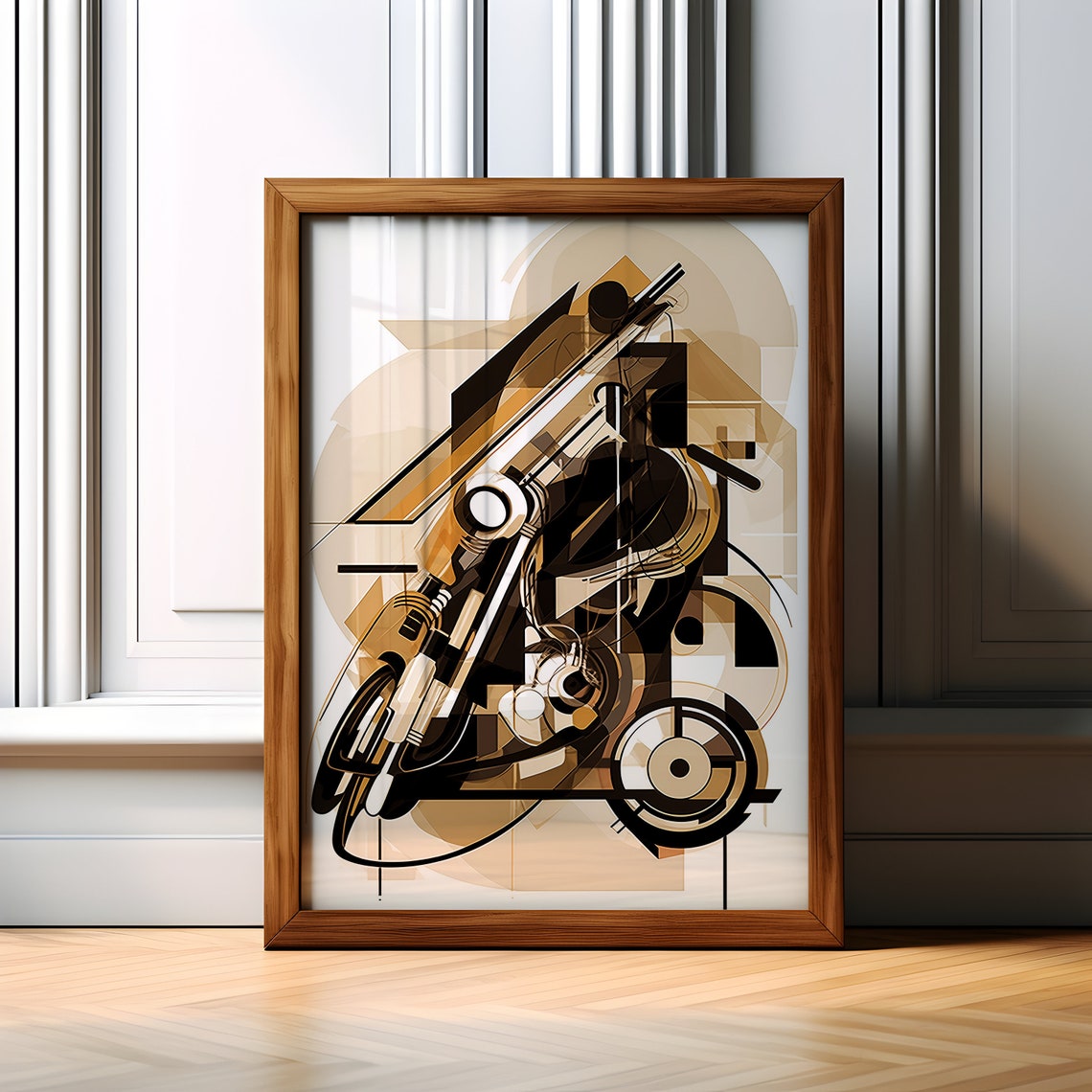 Abstract Motorcycle Art Geometric Brown Biker Wall Decor Poster
