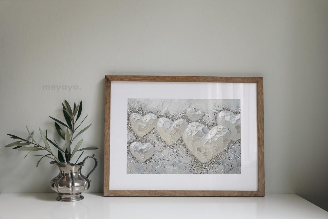 Silver White Hearts Glitter Textured Romantic Valentines Print - Image 3
