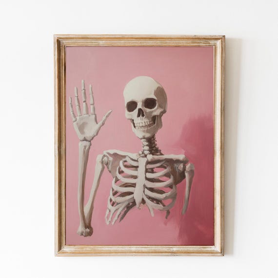 Pink Halloween Skeleton Print Hi Skeleton Wall Art Pink Spooky Decor Trendy Halloween Print Cute Skeleton Print Girly Halloween Decor