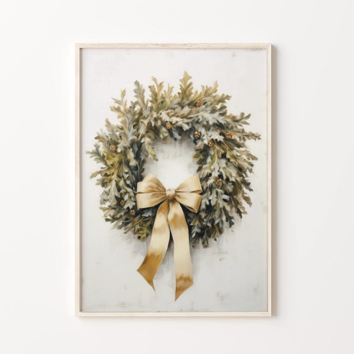 Winter Christmas Wreath Greenery Gold Bow Minimalist Farmhouse Poster - Image 5