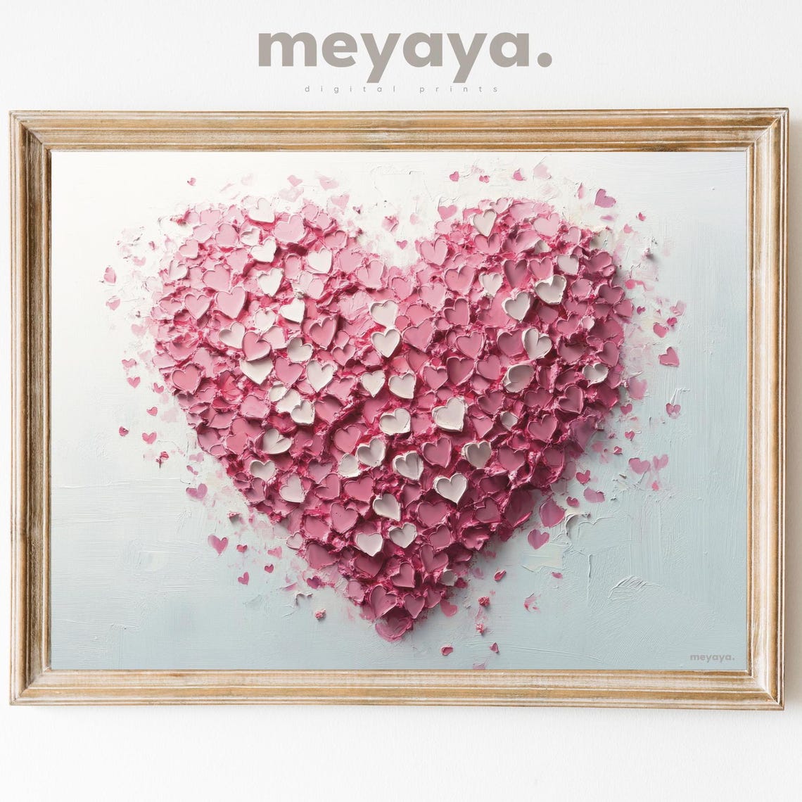 Pink White Hearts Impasto Textured Romantic Valentines Wall Print