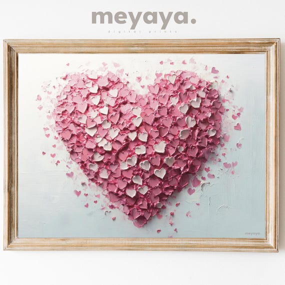 Vintage Pink Heart Painting Moody Valentines Decor Love Artwork Girly Preppy Dorm Room Instant Valentines Gift Nursery Decor