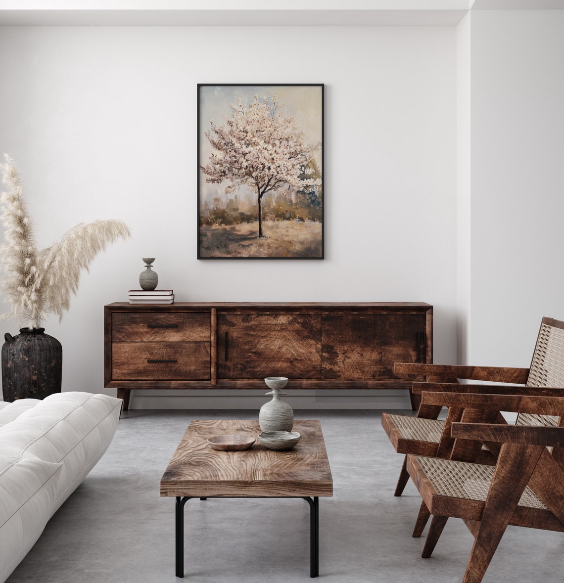 White Cherry Blossom Tree Spring Bloom Vintage Landscape Poster - Image 5