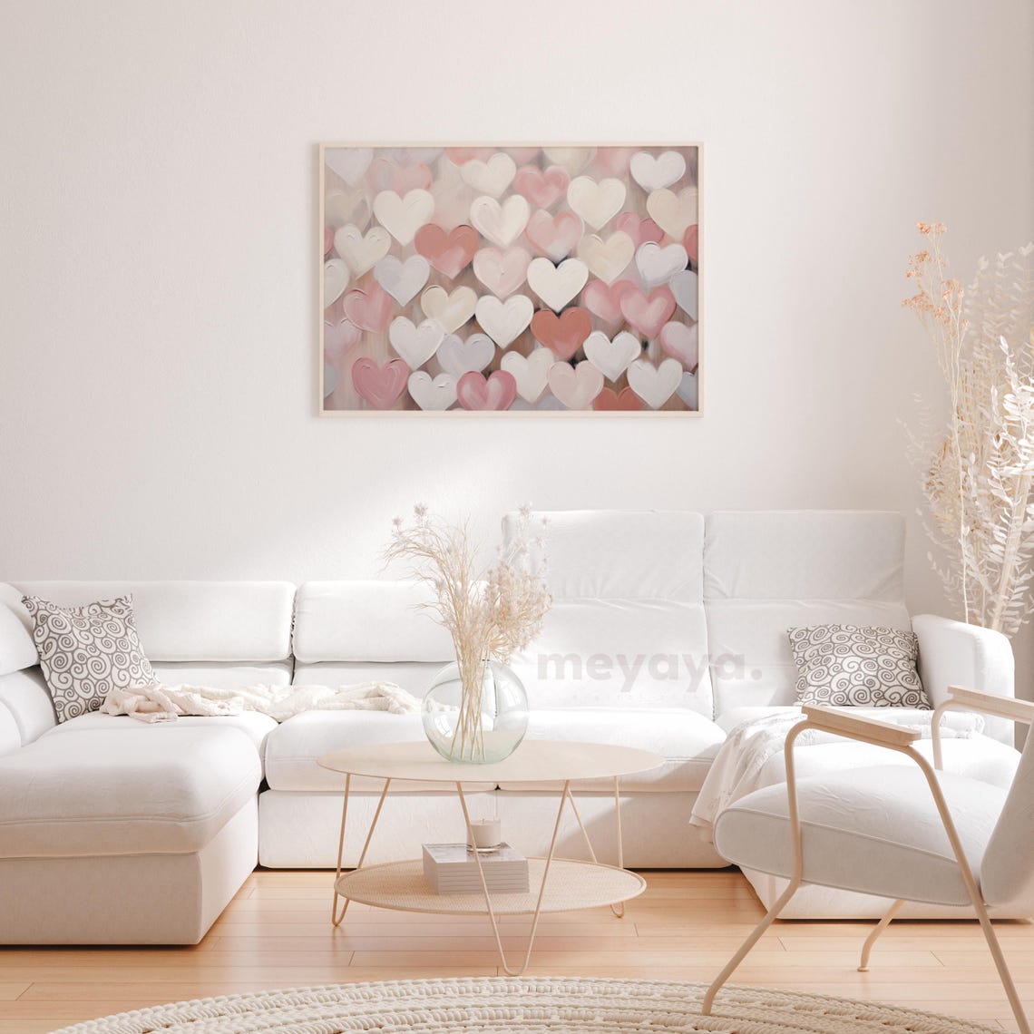 Blush Pink White Hearts Textured Romantic Valentines Wall Print - Image 2