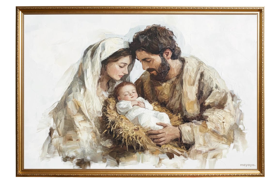 Christmas Nativity Scene Painting Vintage Nativity Print Holy Family Artwork Baby Jesus Mary Joseph Art Holiday Minimalist - Image 5